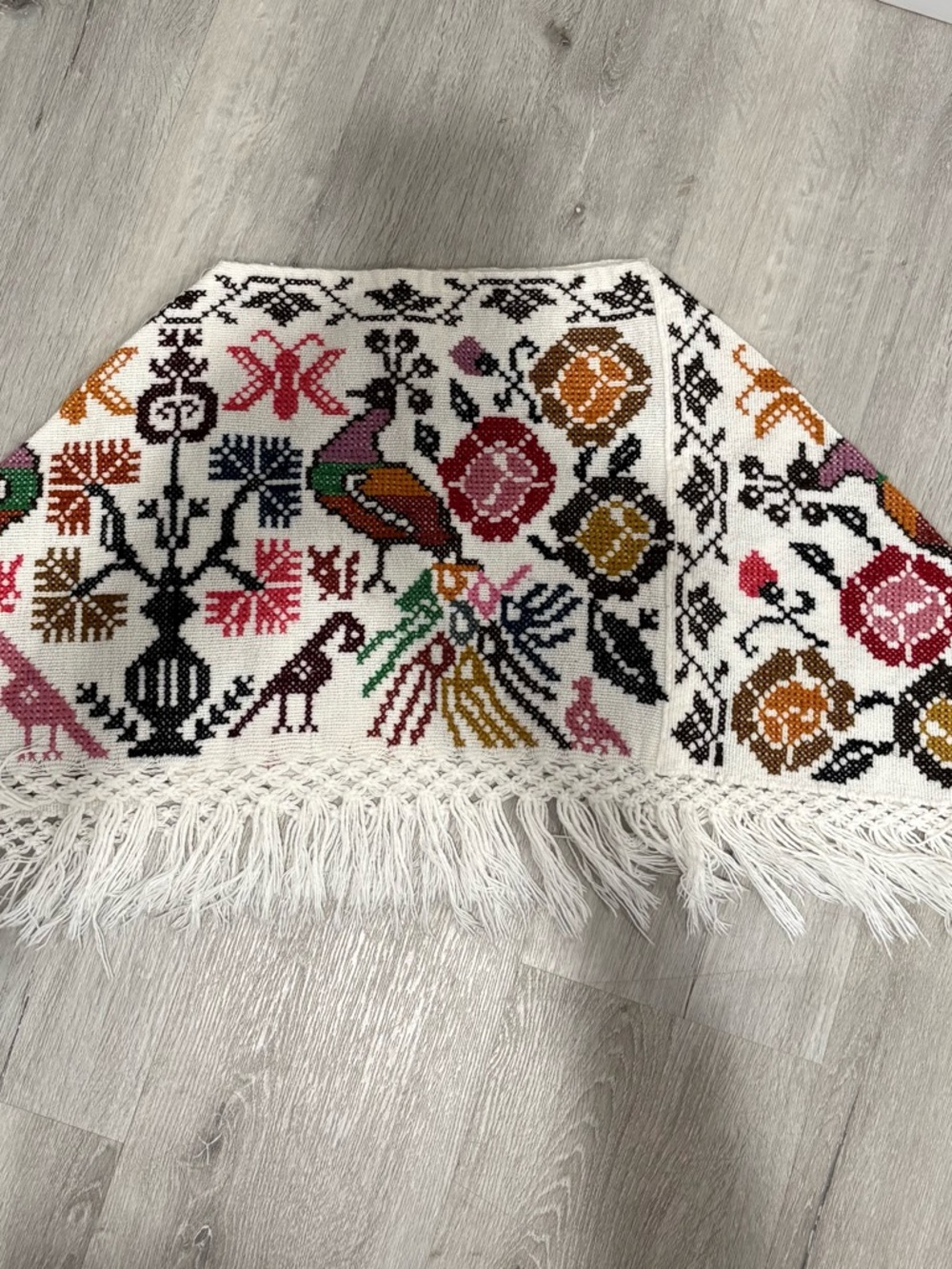 Fringed Embroidered Multicolor Shawl Scarf